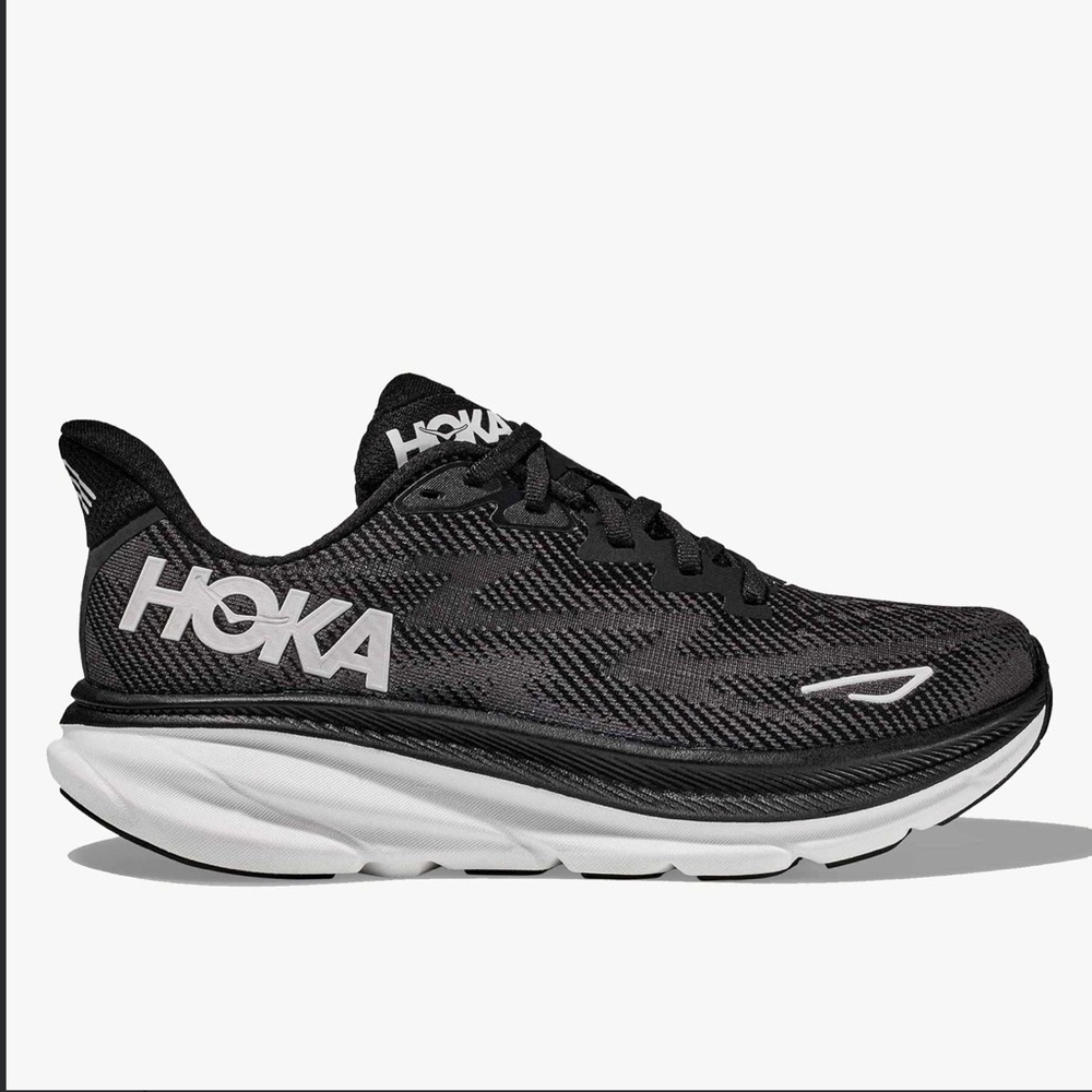 Hoka Black and White Clifton 9 Sneakers Running Shoes
